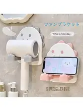 カートンデザインの壁掛けドライヤー収納ラック【穴あけ不要・バスルーム用・スマートフォンホルダー付き】