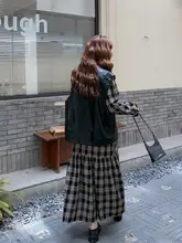 レトロスタイルのパーカー付きチュニックワンピース【チェック柄・秋用・フィット】（セットアップ対応）