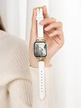 おしゃれな金属製スマートウォッチバンド【真皮風・スポーツタイプ・女性用】