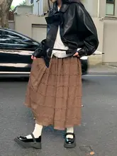 レトロ風 二色使いのフリル付きミディ丈ハイウエストスカート（セットアップ対応）