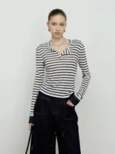 ストライプ柄の極上の柔らかさの長袖Tシャツ【レディース・クラシックなバイカラー・フィット感】