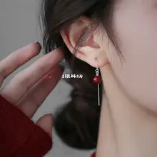 925純銀 朱砂ピアス【ロングタッセルデザイン・女性用・個性的】