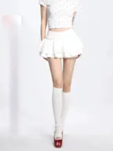 白色ハイウエストAラインスカート【夏用・バレエスタイル・フレアミニスカート・百褶デザイン】