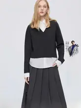 カラーコンビネーションのニットセーター【秋用・翻訳襟】