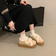 厚底マジックテープ付き冬用ブーツ【加熱保温・かわいいデザイン・ボリュームソール】