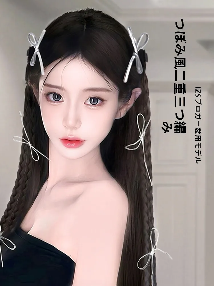 ダブルポニーテールの自然感を実現するバンスクリップ付きエクステ【フランス風リボンデザイン】