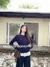 麻花デザインのニットカーディガン【女性用・フラワーレースVネックTシャツ付き】（セットアップ対応）