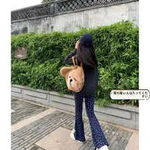 高身長向け エクストラロングカジュアルパンツ【ハイウエスト・スリムフィット・笑顔プリント・フレアデザイン】