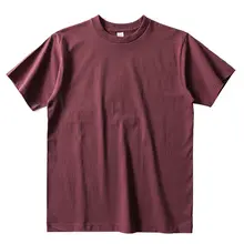 葡萄色の重厚なコットン製夏用ラウンドネック半袖Tシャツ【シンプルで多用途・カップル向け】