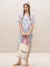 夏用コットンパジャマ【レディース・ショートスリーブ・フラワープリント・七分丈・家庭用】