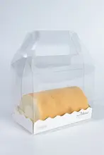 透明な手提げスイーツボックス【スイスロールケーキ・ムース用・片面フィルムコーティング】
