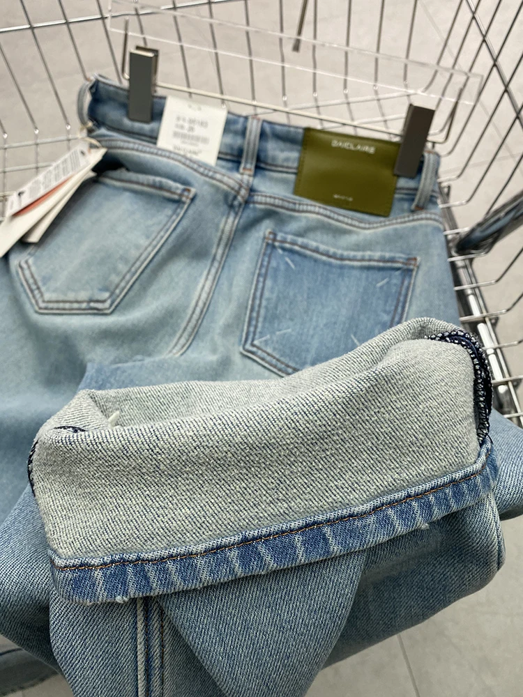 代嘉儿デニムパンツ：春用ストレート・ワイドレッグで快適な伸縮性を実現