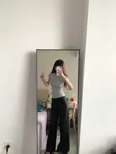 高身長向けのブラックストレートワークパンツ【ハイライズ・フィット・ドレープ感】（セットアップ対応）