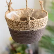 吊り下げ式バスケットプランター【草編み・観葉植物用・壁掛けデザイン】