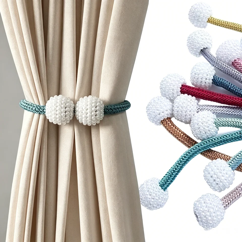 カーテン用マグネット留め具【ペア・ひも付き・デザインパール】（セットアップ対応）
