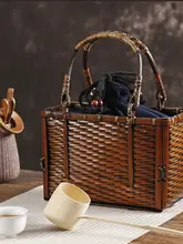 竹製お茶道具収納ボックス【和風デザイン・女性用手提げバッグ・旅行用・便利】