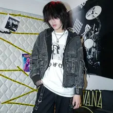 パンキッシュデザインの多ポケットフード付きジャケット【ゆったりフィット・短丈】