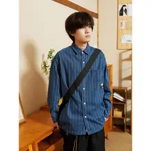 シャツ アウター メンズ 長袖 ストライプ ヴィンテージ ルーズ 着回し カジュアル 秋物 ストリート インスタ映え