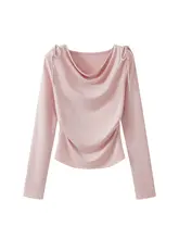 春らしい粉色の長袖Tシャツ【リボン付き・ウエストシェイプ・女性用】