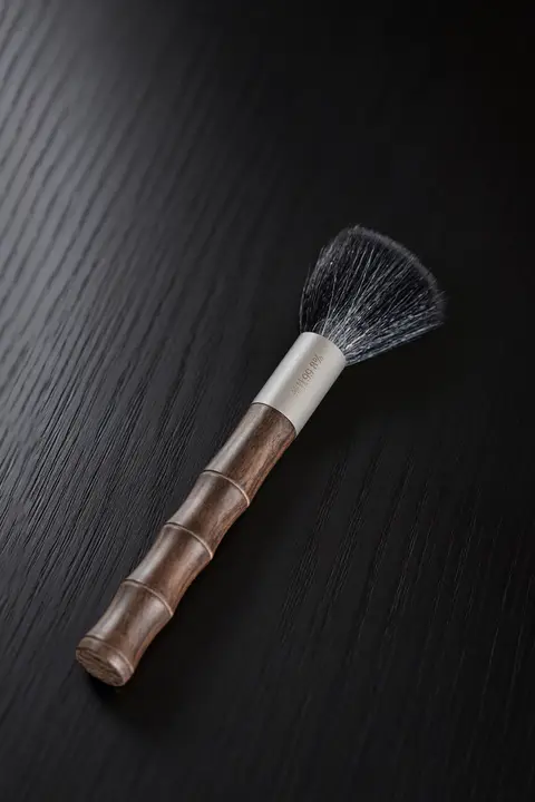 純チタン製 竹節デザイン 茶道具用ブラシ【黒檀・茶盤・家庭用】