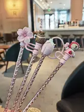 スターバックス用ドリアンカップストロー【ピンククリスタルプラスチック・ストロー洗浄ブラシ付き】