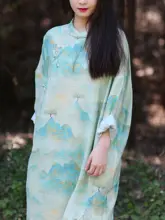 女性用フィット改良型チーパオ【中長丈・オリジナルデザイン・コットンリネン】（セットアップ対応）