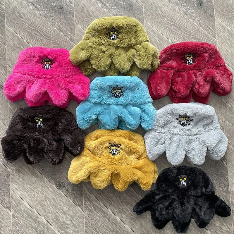 カートゥーン刺繍のオクトパスデザインキャップ：冬の街歩きに最適なふわふわ针织帽