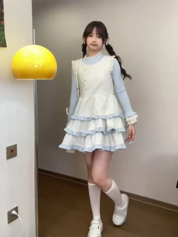 甘いデザインのノースリーブチュニックケーキスカート【レースインナー・春向け・ドレスアップ対応】（セットアップ対応）
