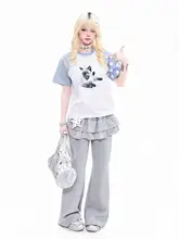 星柄ストライプの短袖Tシャツ【レディース・夏用・フィット感・猫デザイン】