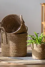 シンプルな草編み花盆【大サイズ・カラフル編みバスケット・観葉植物用】（セットアップ対応）