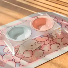 BD アクリル製 猫用食器スタンドと陶器製ボウルセット【カラフルな鉄製フレーム・小型犬対応】