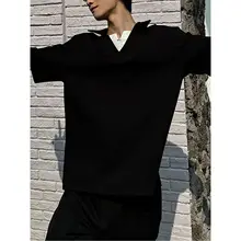 洗練されたデザインのPolo襟半袖Tシャツ【夏用・ゆったりフィット・カジュアルスタイル】（セットアップ対応）