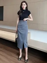 フレンチスタイル 褶皱デザイン 包臀スカート【春用・不規則なスリット・ビジネスシーン対応】