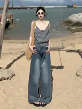 高腰ワイドレッグデニムパンツ【アメリカンスタイル・フィット・ヴィンテージウォッシュ】（セットアップ対応）