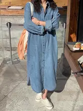 秋季のレトロな雰囲気漂うデニムシャツワンピース【ゆったりフィット・襟付き・ボタンダウン】
