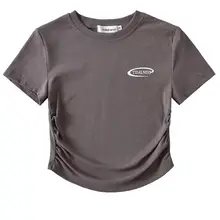 夏用短丈Tシャツ【ウエストリボン・ラッフルデザイン・レギュラーフィット・ショートスリーブ】