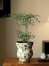 高級感あるアート彩色陶器の花器【中華風・観葉植物用・リビングインテリア】