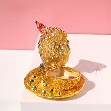 合金製の置物 母鶏が卵を抱えるジュエリーボックス【エナメル加工・インテリア装飾用】