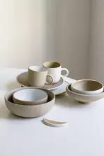 北欧デザイン 陶器製1人用食器セット【マグカップ・サラダプレート・ライスボウル】