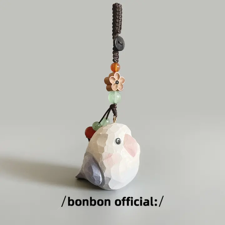 キーホルダー バッグチャーム 木製 小鳥 オウム 手彫り 天然木 かわいい 車 鞄 ストラップ プレゼント 誕生日