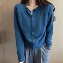 秋冬用 無地ラウンドネック100%カシミヤカーディガン【ゆったりサイズ・体型カバー・ニット】