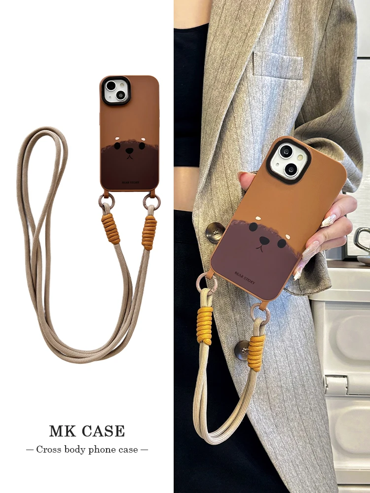 かわいいクマデザインのiPhone用ケース：ブラウン・ストラップ付きシリコンケースの実用性と使い勝手