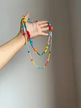 手作り編みの二重カラー米珠花ネックレス【ボヘミアンスタイル・重ね付け用】