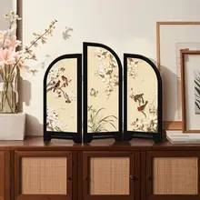 新中式の花鳥デザインの折り畳み式デスクトップ屏風【インテリア装飾用・創造的なギフト】
