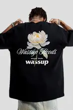 Tシャツ 半袖 ユニセックス 花柄 クルーネック 厚手 着回し ストリート 夏 「WASSUP」