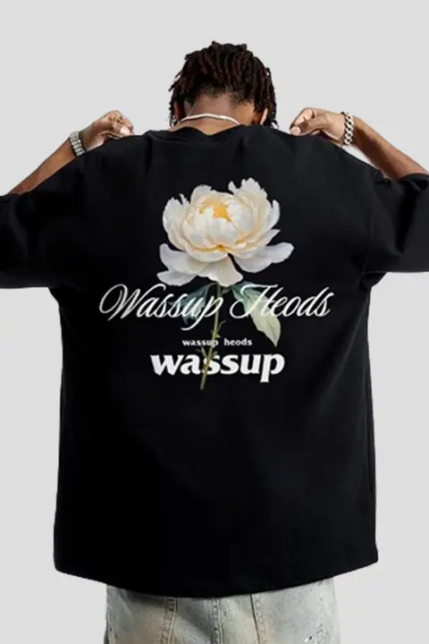 Tシャツ 半袖 ユニセックス 花柄 クルーネック 厚手 着回し ストリート 夏 「WASSUP」