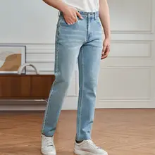メンズブルーデニムパンツ【アメリカンスタイル・ストレート・洗濯機対応・春秋用】