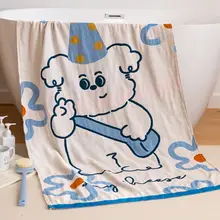 背中の小犬デザインの四層ガーゼバスタオル【大人用・吸水性抜群・綿100%】