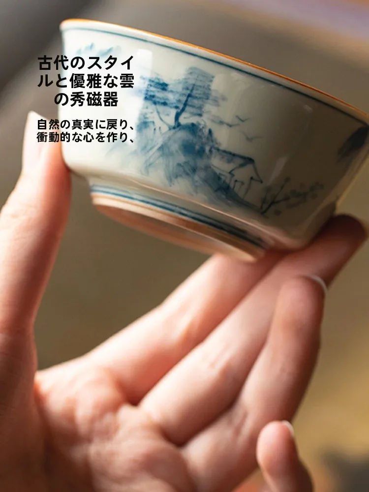 手描き茶器 大型主人杯：草木灰デザインの中式茶壺が提供する実用性と美意識