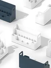 シンプルデザインのデスク収納ボックス【文房具・化粧品用・仕切り付き】